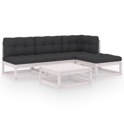 vidaXL Juego de muebles de jardín 5 pzas y cojines madera pino maciza