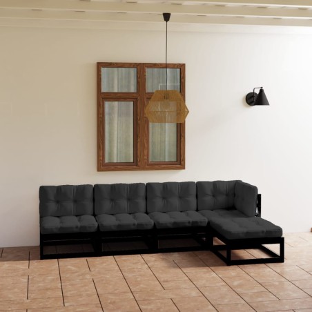 vidaXL Juego de muebles de jardín 5 pzas y cojines madera pino maciza