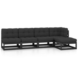 vidaXL Juego de muebles de jardín 5 pzas y cojines madera pino maciza
