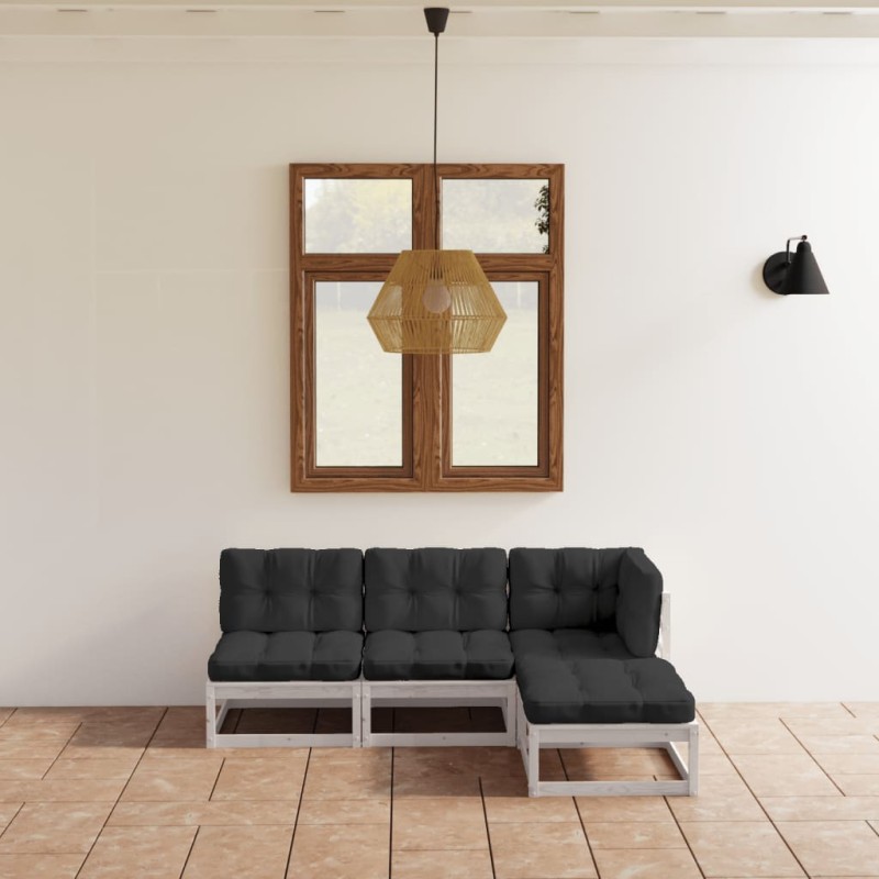 vidaXL Juego de muebles de jardín 4 pzas y cojines madera pino maciza vidaXL Juego de muebles de jardín 4 pzas y cojines madera pino maciza