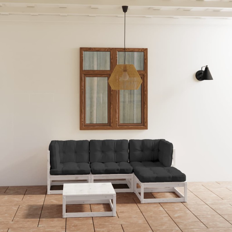vidaXL Juego de muebles de jardín 5 pzas y cojines madera pino maciza vidaXL Juego de muebles de jardín 5 pzas y cojines madera pino maciza