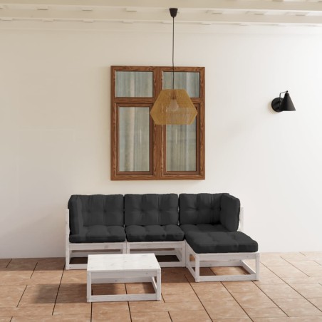 vidaXL Juego de muebles de jardín 5 pzas y cojines madera pino maciza