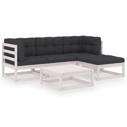 vidaXL Juego de muebles de jardín 5 pzas y cojines madera pino maciza