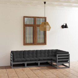 vidaXL Juego de muebles de jardín 5 pzas y cojines madera pino maciza