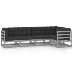 vidaXL Juego de muebles de jardín 5 pzas y cojines madera pino maciza