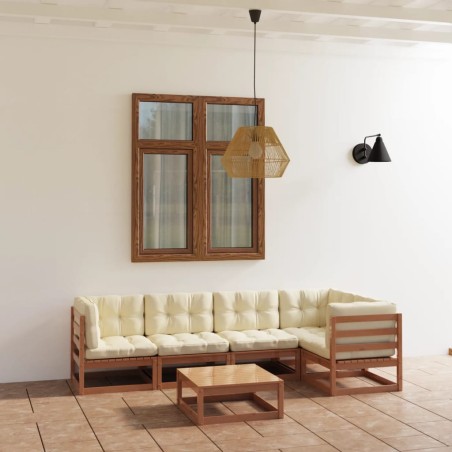 vidaXL Muebles de jardín 6 piezas con cojines de madera de pino maciza