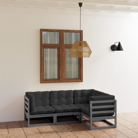 vidaXL Juego de muebles de jardín 4 pzas y cojines madera pino maciza