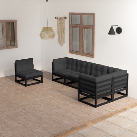 vidaXL Juego de muebles de jardín 6 pzas y cojines madera pino maciza