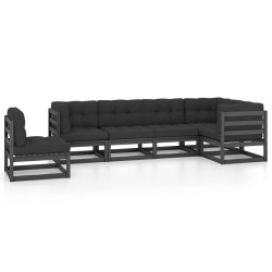 vidaXL Juego de muebles de jardín 6 pzas y cojines madera pino maciza