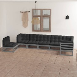 vidaXL Juego de muebles de jardín 7 pzas y cojines madera maciza pino