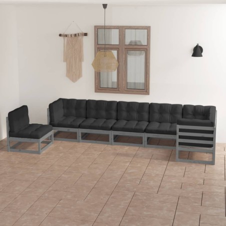 vidaXL Juego de muebles de jardín 7 pzas y cojines madera maciza pino