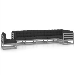 vidaXL Juego de muebles de jardín 7 pzas y cojines madera maciza pino
