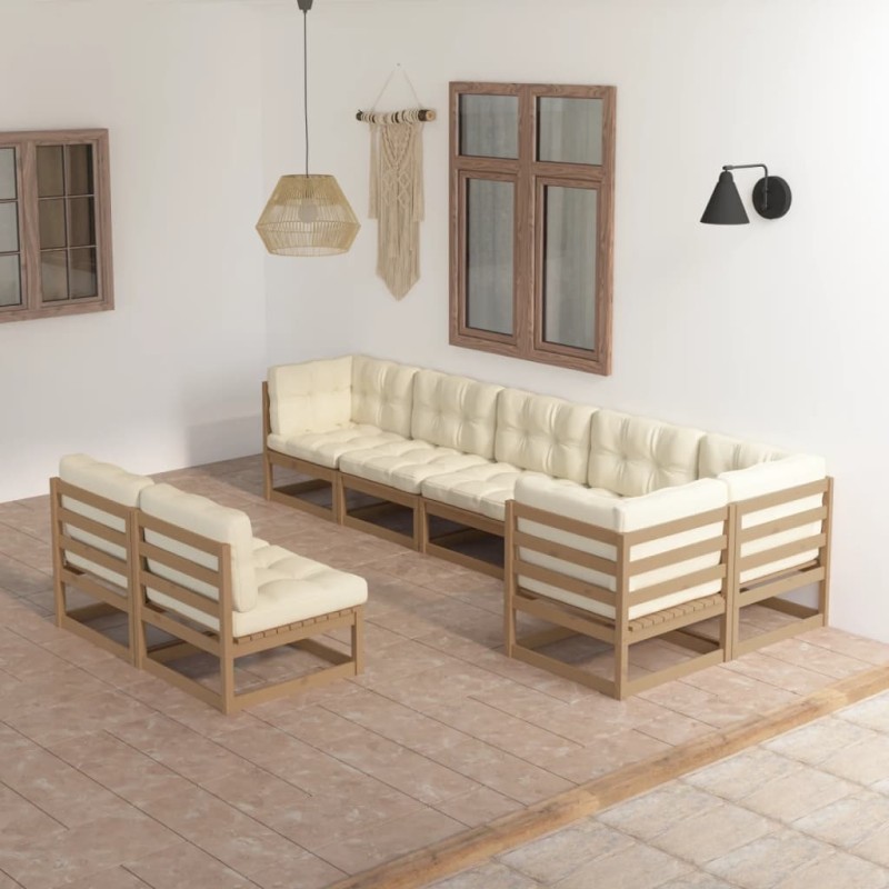 vidaXL Muebles de jardín 8 pzas y cojines madera maciza pino