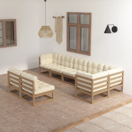 vidaXL Muebles de jardín 8 pzas y cojines madera maciza pino
