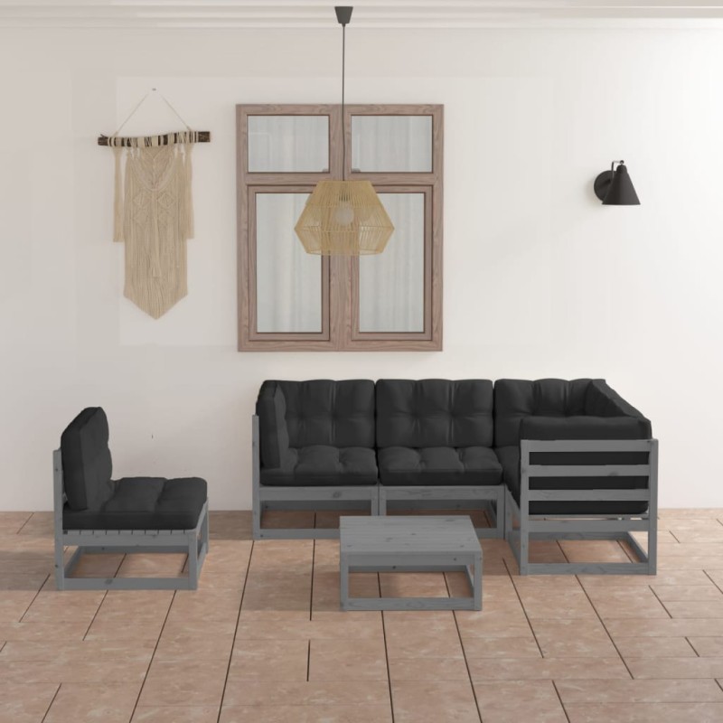 vidaXL Juego de muebles de jardín 6 pzas y cojines madera pino maciza vidaXL Juego de muebles de jardín 6 pzas y cojines madera pino maciza