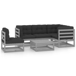 vidaXL Juego de muebles de jardín 6 pzas y cojines madera pino maciza