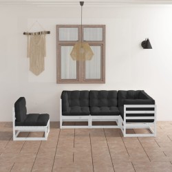vidaXL Juego de muebles de jardín 5 pzas y cojines madera pino maciza