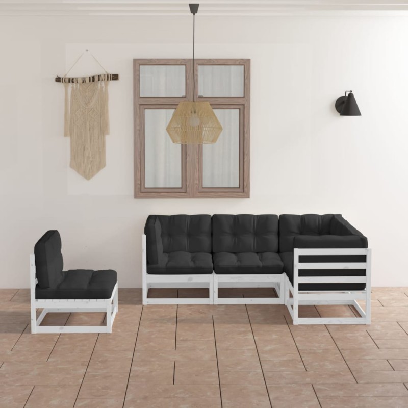 vidaXL Juego de muebles de jardín 5 pzas y cojines madera pino maciza vidaXL Juego de muebles de jardín 5 pzas y cojines madera pino maciza