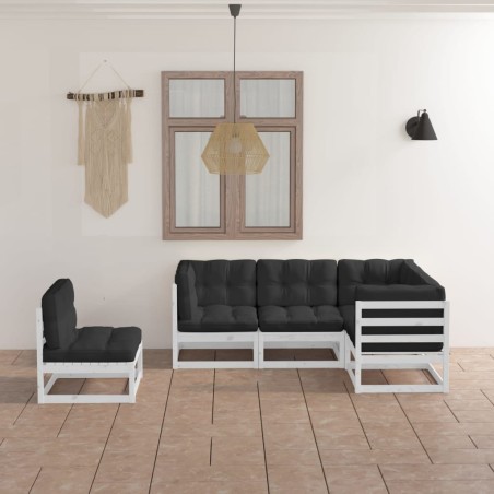 vidaXL Juego de muebles de jardín 5 pzas y cojines madera pino maciza