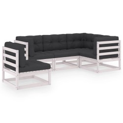 vidaXL Juego de muebles de jardín 5 pzas y cojines madera pino maciza
