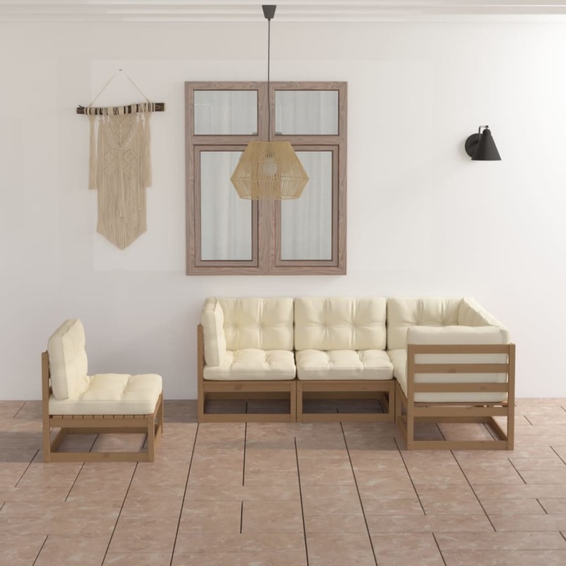 vidaXL Juego de muebles de jardín 5 pzas y cojines madera pino maciza vidaXL Juego de muebles de jardín 5 pzas y cojines madera pino maciza