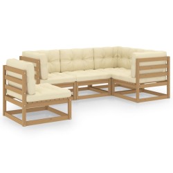 vidaXL Juego de muebles de jardín 5 pzas y cojines madera pino maciza