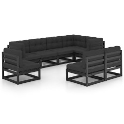 vidaXL Muebles de jardín 8 pzas y cojines madera maciza pino