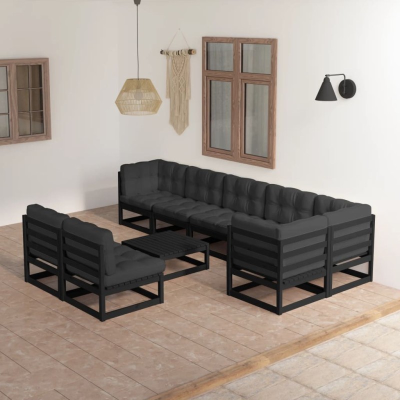 vidaXL Juego de muebles de jardín 9 pzas y cojines madera maciza pino vidaXL Juego de muebles de jardín 9 pzas y cojines madera maciza pino