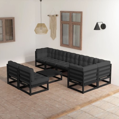 vidaXL Juego de muebles de jardín 9 pzas y cojines madera maciza pino