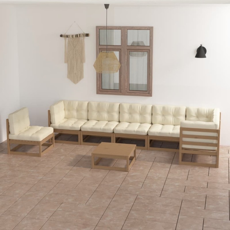 vidaXL Muebles de jardín 8 pzas y cojines madera maciza pino vidaXL Muebles de jardín 8 pzas y cojines madera maciza pino