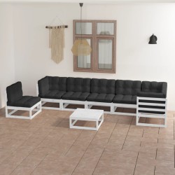 vidaXL Muebles de jardín 8 pzas y cojines madera maciza pino