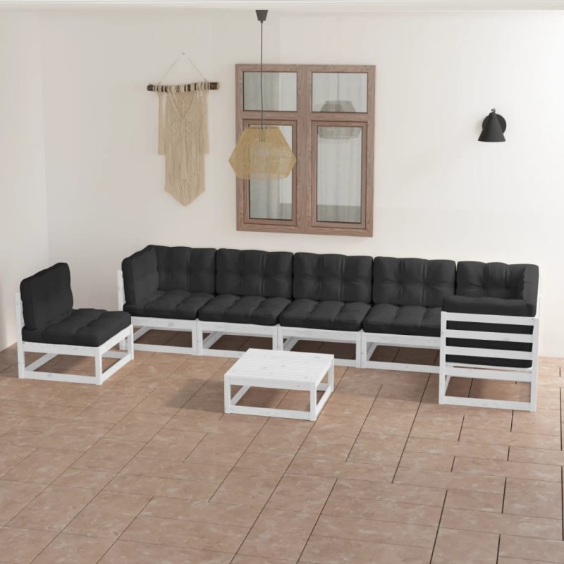 vidaXL Muebles de jardín 8 pzas y cojines madera maciza pino vidaXL Muebles de jardín 8 pzas y cojines madera maciza pino