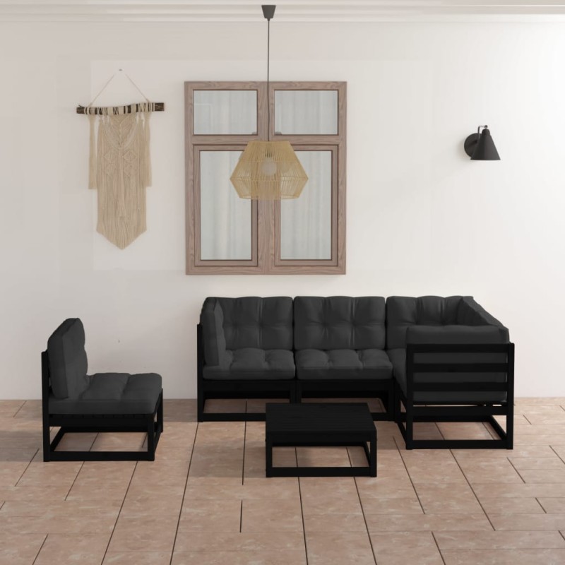 vidaXL Juego de muebles de jardín 6 pzas y cojines madera pino maciza vidaXL Juego de muebles de jardín 6 pzas y cojines madera pino maciza