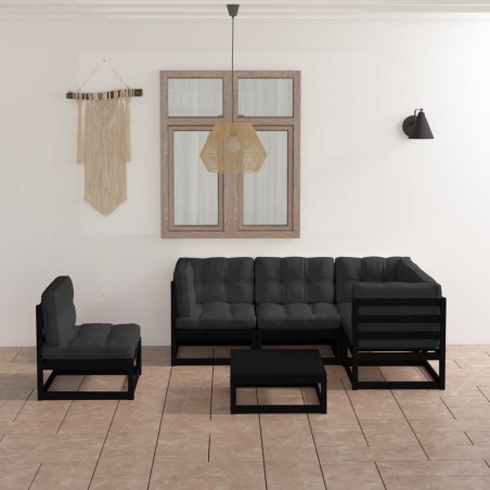 vidaXL Juego de muebles de jardín 6 pzas y cojines madera pino maciza