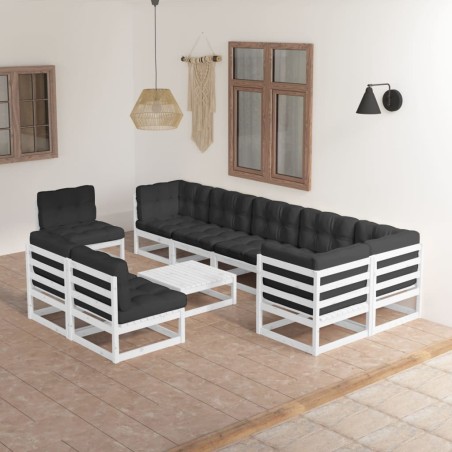 vidaXL Juego de muebles de jardín 10 pzas y cojines madera maciza pino