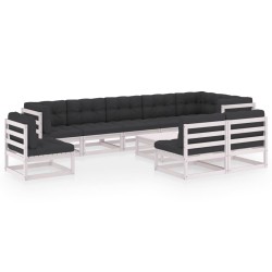 vidaXL Juego de muebles de jardín 10 pzas y cojines madera maciza pino