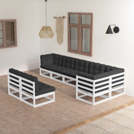 vidaXL Muebles de jardín 8 pzas y cojines madera maciza pino