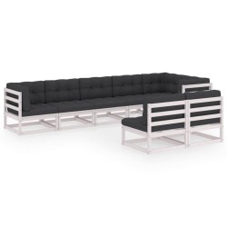 vidaXL Muebles de jardín 8 pzas y cojines madera maciza pino