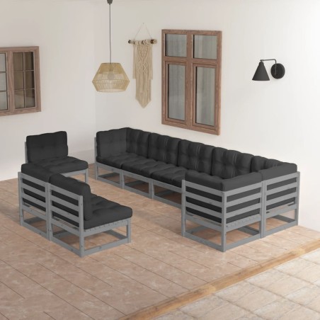 vidaXL Juego de muebles de jardín 9 pzas y cojines madera maciza pino