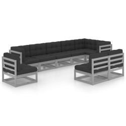 vidaXL Juego de muebles de jardín 9 pzas y cojines madera maciza pino