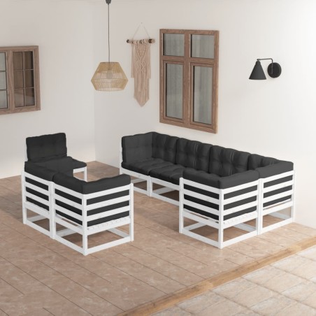 vidaXL Muebles de jardín 8 pzas y cojines madera maciza pino