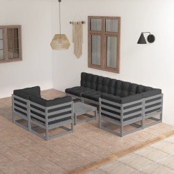 vidaXL Muebles de jardín 8 pzas y cojines madera maciza pino