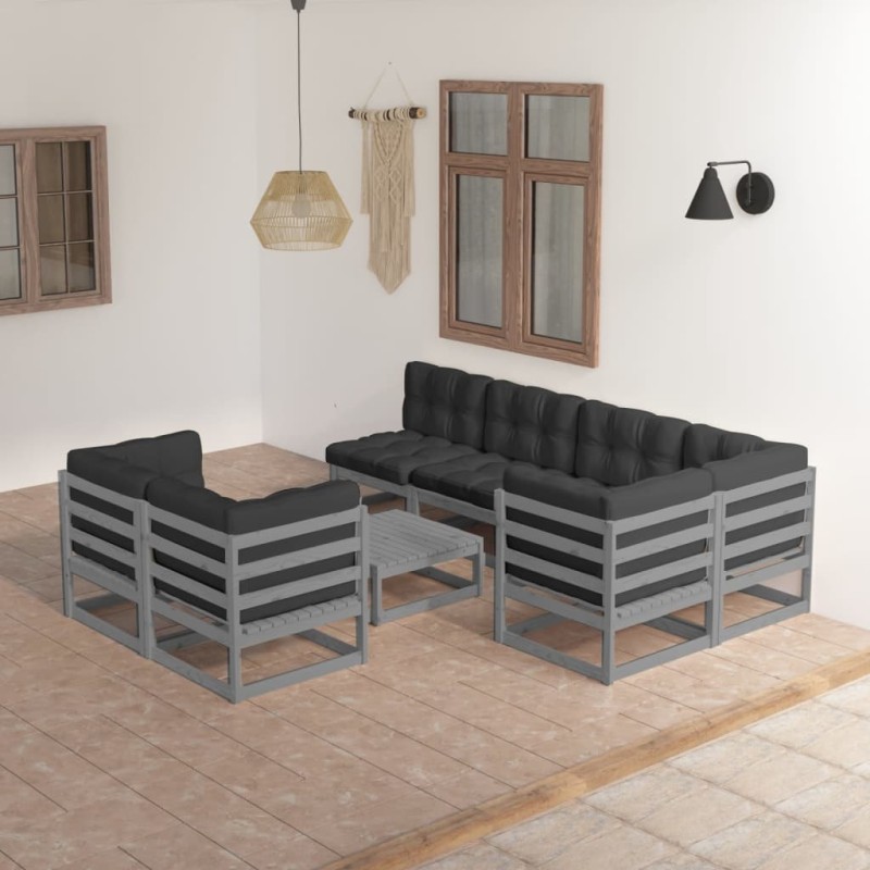 vidaXL Muebles de jardín 8 pzas y cojines madera maciza pino vidaXL Muebles de jardín 8 pzas y cojines madera maciza pino