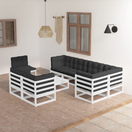 vidaXL Juego de muebles de jardín 9 pzas y cojines madera maciza pino
