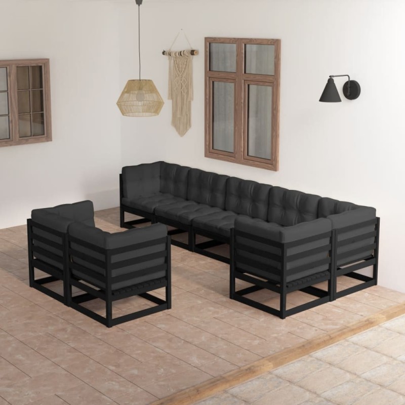 vidaXL Muebles de jardín 8 pzas y cojines madera maciza pino