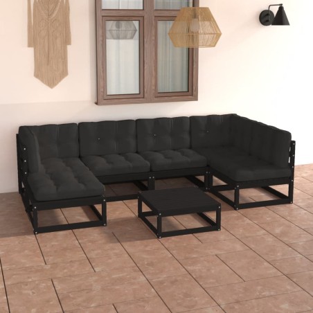 vidaXL Juego de muebles de jardín 7 pzas y cojines madera maciza pino