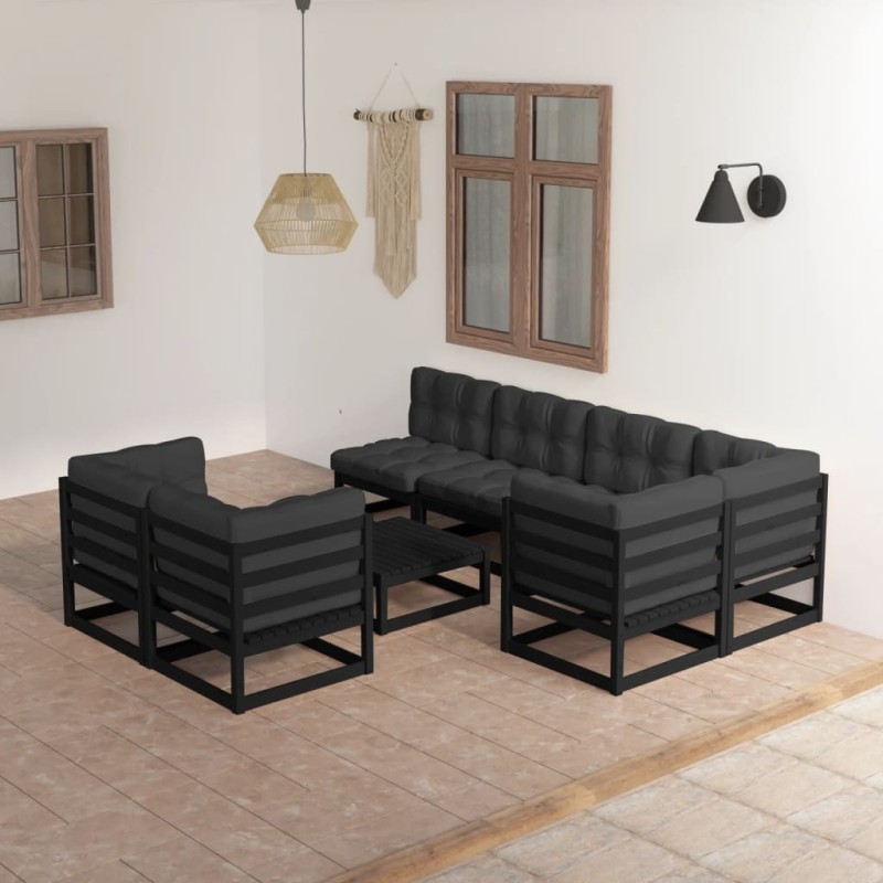 vidaXL Muebles de jardín 8 pzas y cojines madera maciza pino vidaXL Muebles de jardín 8 pzas y cojines madera maciza pino