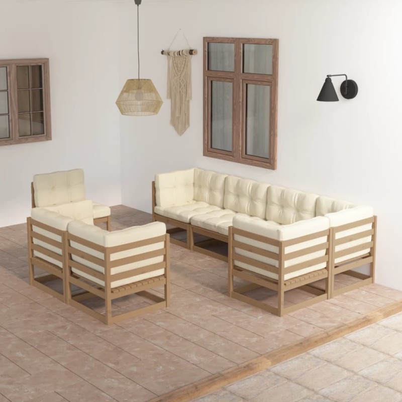 vidaXL Muebles de jardín 8 pzas y cojines madera maciza pino