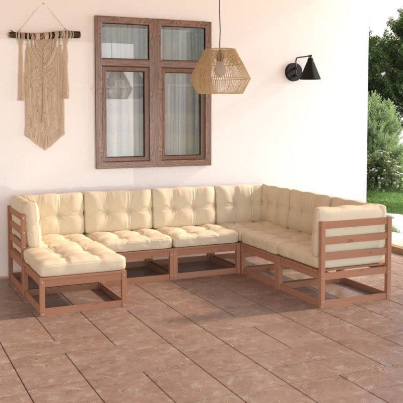 vidaXL Juego de muebles de jardín 7 pzas y cojines madera maciza pino
