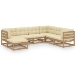 vidaXL Juego de muebles de jardín 7 pzas y cojines madera maciza pino